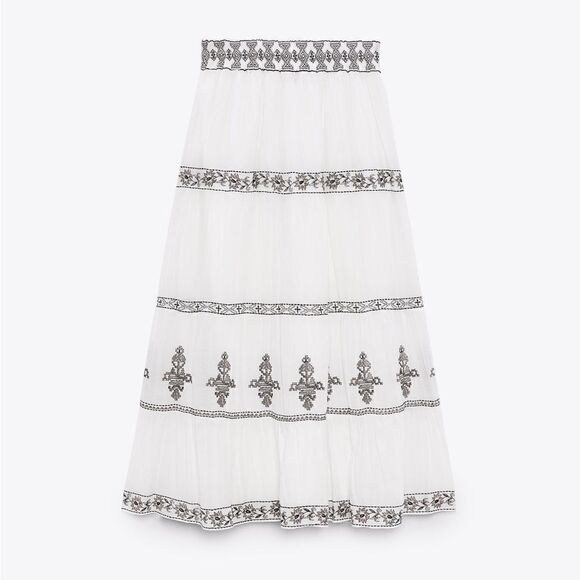 ZARA BOHO EMBROIDERED MIDI SKIRT - Picture 13 of 14
